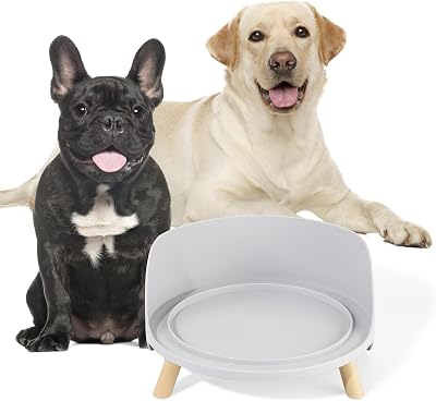 Raised Dog Feeder Bowl Stand - Elevated Dining Table for Medium and Large Dogs - Fits Food and Water Dish up to 8 Diameter - Grey Bowl Not Included