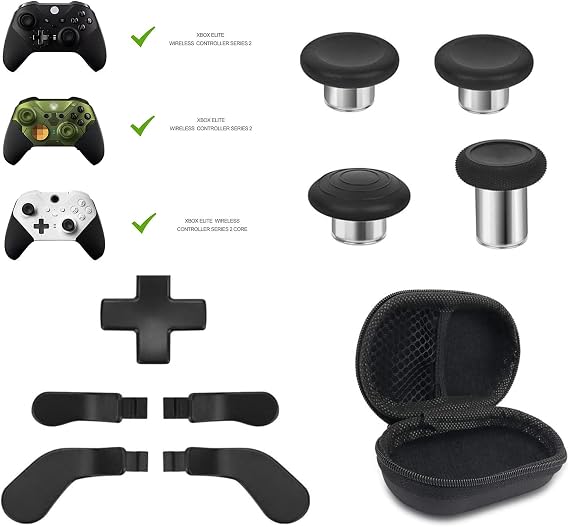 Metal Replacement Thumbsticks Elite Series 2 Controller Accessories for Xbox Elite 2 Core Controller Replacement Kits with 4 Joysticks,4 Paddles,1 D-Pads (Black)