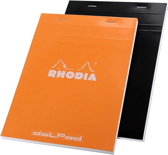 Rhodia No.16 A5 6 X 8 1/4 80 Sheet, Dot Pad,Set of two 1 Orange & 1 Black