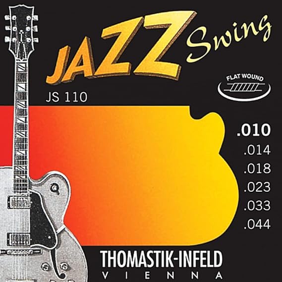 Thomastik-Infeld Jazz Guitar Swing Series 6 String - Electric Flat Wound Guitar Strings for a Rich and Warm Traditional Jazz Sound - Pure Nickel Flat Wounds E, B, G, D, A, E Set