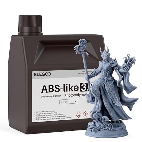 ELEGOO ABS-Like 3D Printer Resin 3.0, 405nm UV-Curing Photopolymer Resin for LCD/DLP 3D Printing, with Enhanced Strength and Toughness, High Precision, Low Viscosity, Grey 2KG