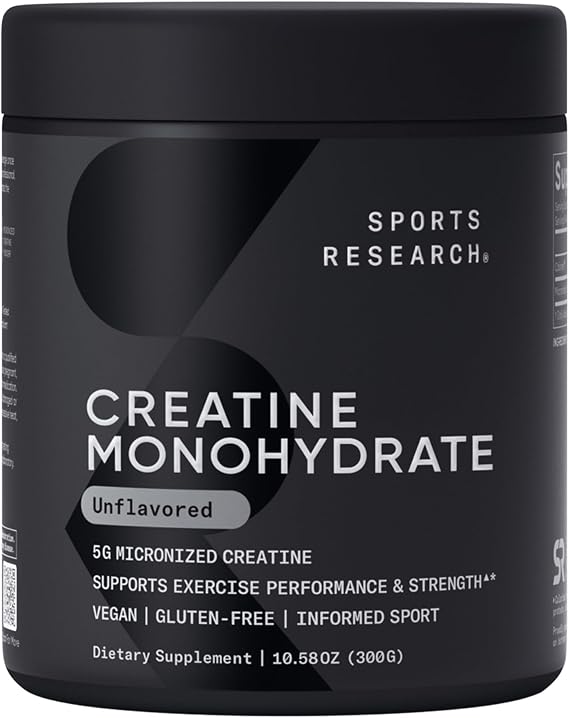 Sports Research Creatine Monohydrate Powder 5g, Unflavored (60 Servings)
