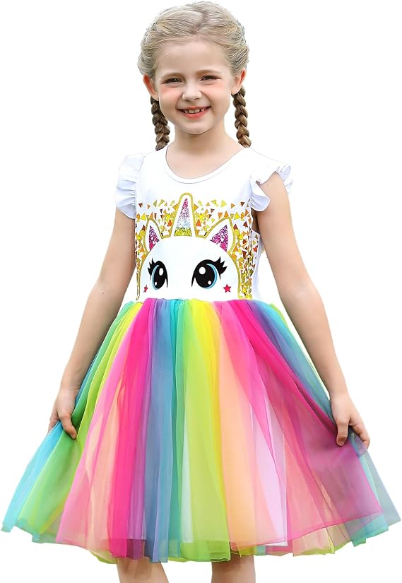 Spring/Autumn Unicorn Birthday Party Princess Girl Dresses Long Sleeve Girls Outfits