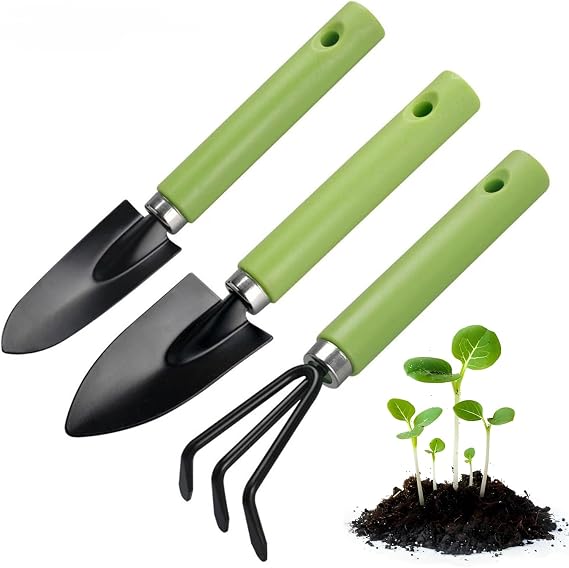 Garden Tools 3-Piece Planting Tools Set with Plastic Handle,Lightweight Durable Gardening Hand Tools,Ideal Succulent Tools Gifts for Women and Men (Small Green Set)