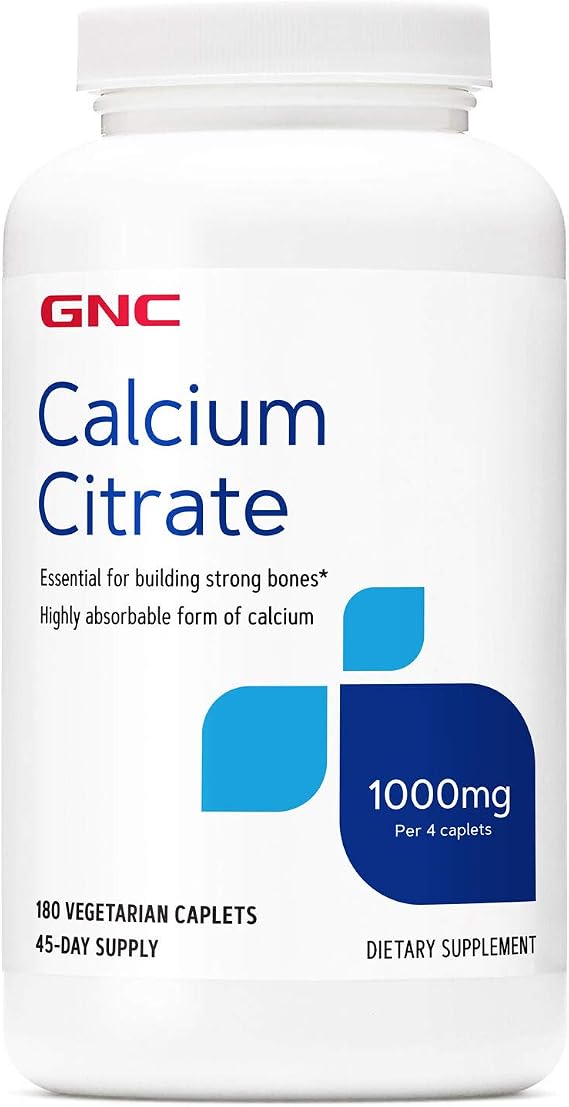 GNC Calcium Citrate 1000mg, Supports Strong Bones, 180 Caplets | Delivers a Highly Absorbable Form of Calcium to Support Strong Bones, in a Vegetarian and Dairy Free Formula