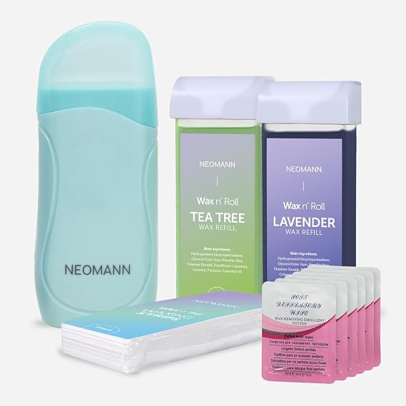 Roll on Wax Roller Kit for Hair Removal with Tea Tree, Lavender, 50 Wax Strips for Hair Removal - Torouflage, with 6 Post-Wax Treatments
