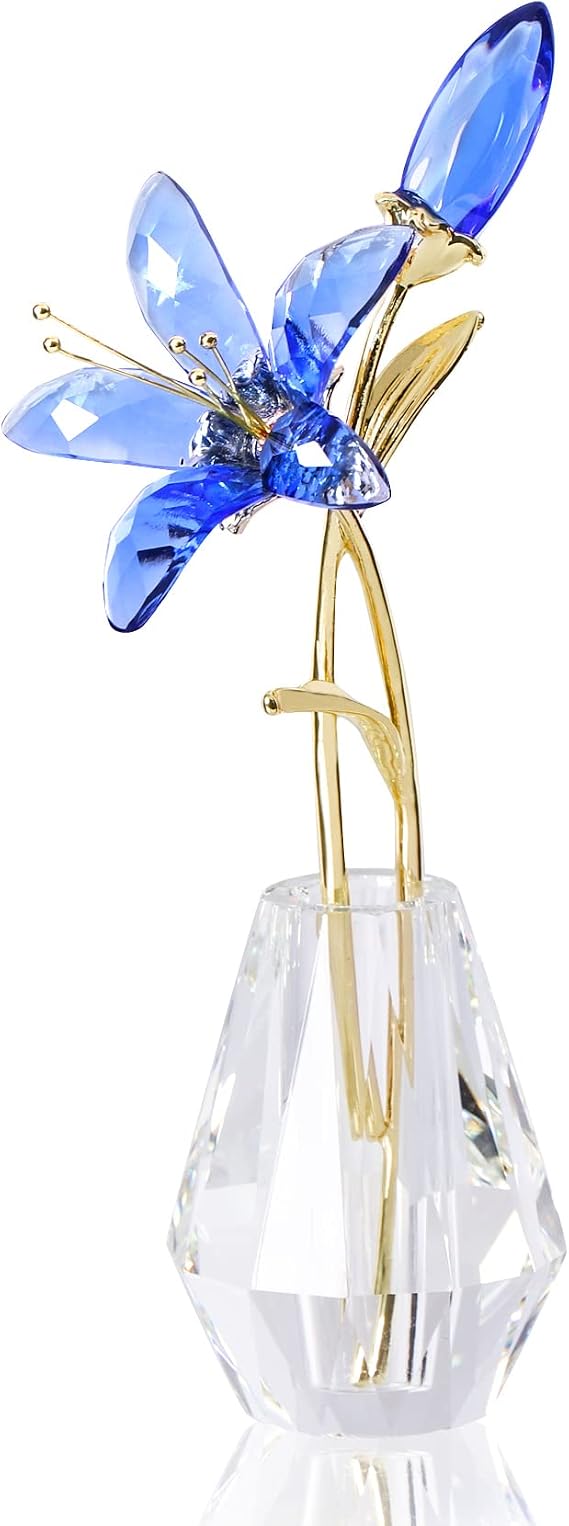 YWHL Handmade Crystal Lily Flower Figurine, Blue Lily Flower Gift for Woman