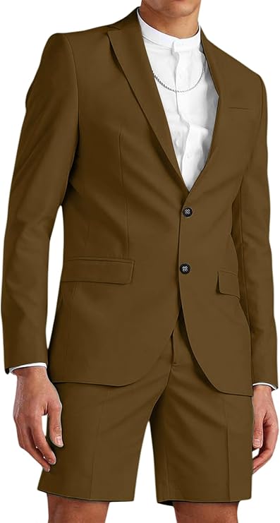 Men's 2 Piece Slim Fit Suit Two Button Blazer and Short Pants Set Summer Beach Wedding Suit Prom Dinner