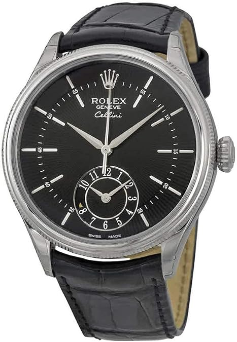 Rolex Cellini Dual Time Black Dial 18kt White Gold Men's Watch 50529BKSBKL