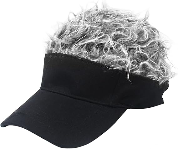 Mens Visor Cap Wig Adjustable Baseball Cap Golf Hats with Fake Hair