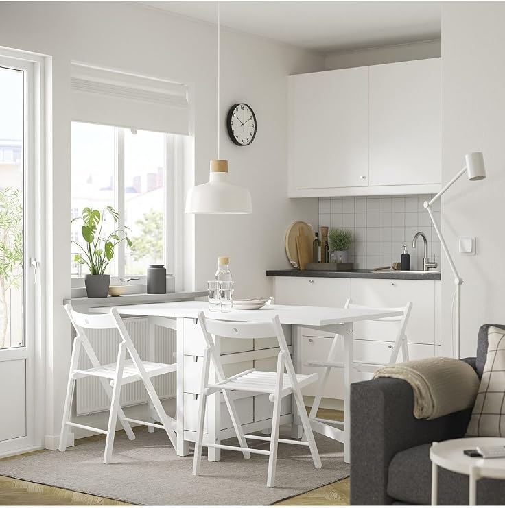IKEA Mutfak Masası Takımı, Beyaz, 4 Sandalyeli, Katlanabilir, 80 x 80 cm