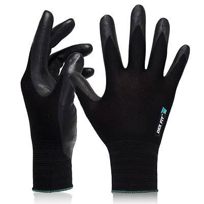 DEX FIT Prime Nitrile Work Gloves FN331, 3D-Comfort Fit, Non-Slip Grip, Durable, Thin, Lightweight & Cool, Touchscreen Compatible, Black L 1 Pair