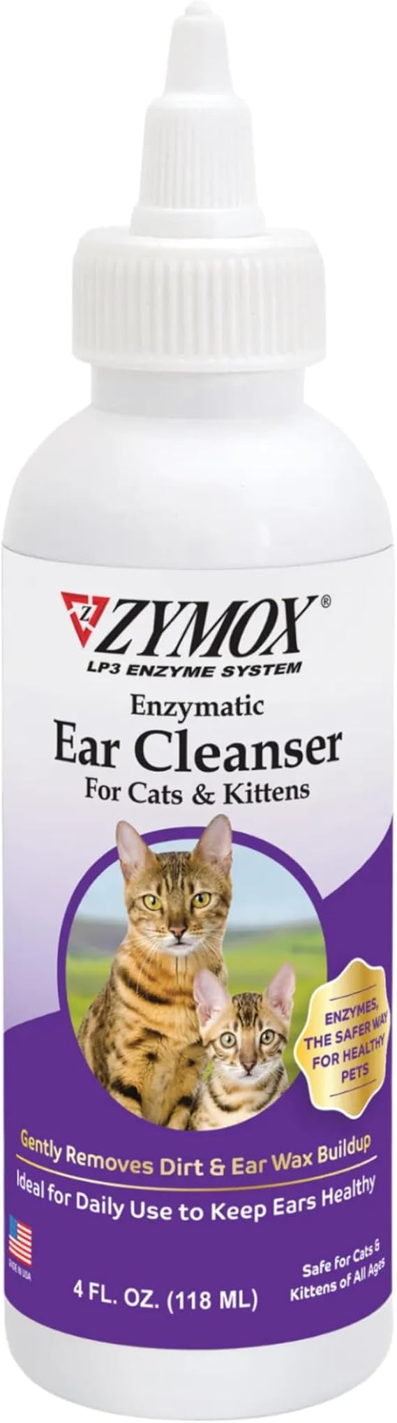 ZYMOX Enzymatic Ear Cleanser for Cats & Kittens, 4 oz. - Cleans and Refreshes Ear Canal for Relief from Wax and Dirt Buildup