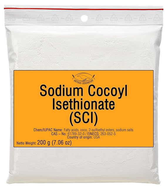 SODIUM COCOYL ISETHIONATE (SCI) Powder - Mild Foaming Surfactant for DIY Shampoo Bars, Body Wash & Cleansers Sulfate-Free, Plant-Based, Cosmetic Grade - 200 g | 7.06 oz