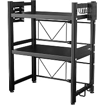 Extendable Microwave Stand with Hooks, Knife Rest, Chopsticks Stand & Chopping Board Rack - 3-Tier Expandable Oven Rack Shelf for Kitchen Home Storage