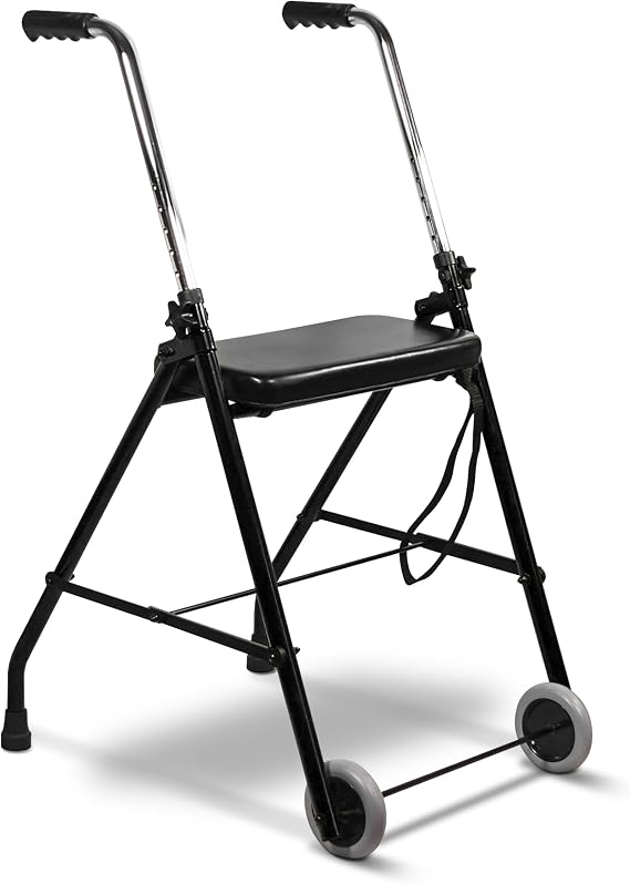 Aidapt Foldable Wheeled Walking Frame with Seat.Lightweight,Height Adjustable,Non-Slip Ferrules,Folds to 13cm Wide,Zimmer,Elderly,Disabled,Mobility Aid,Walker