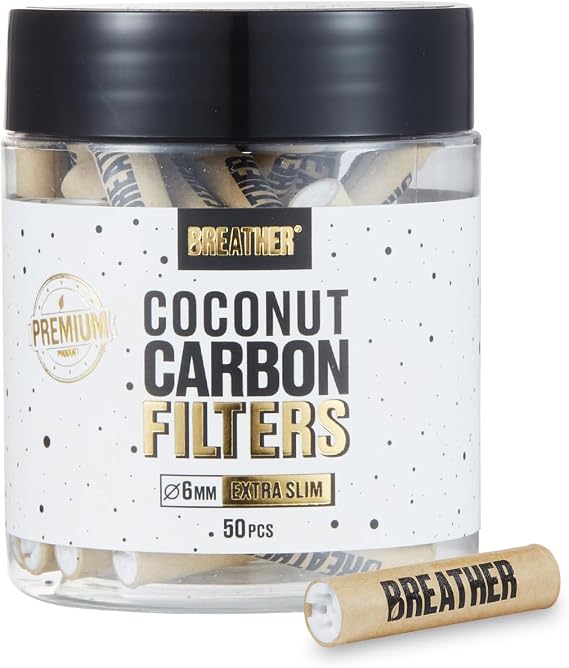 Breather - 50 pcs Extra Slim 6MM Coconut Activated Charcoal Filters with Ceramic caps