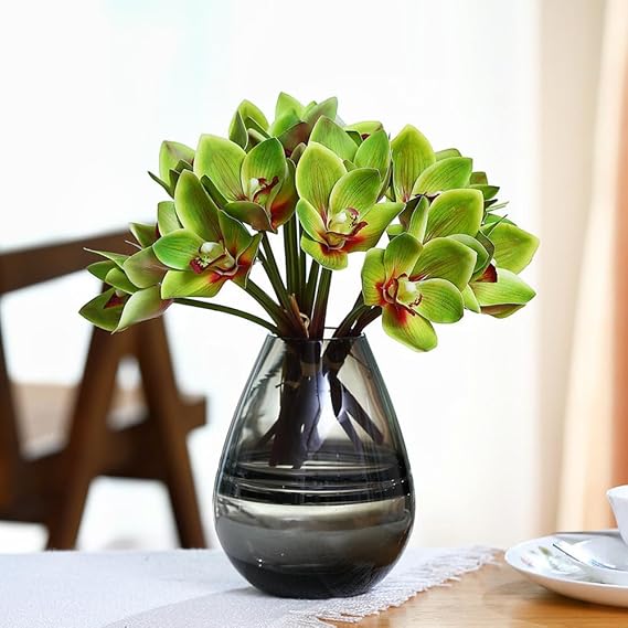 12 Pcs Orchids Artificial Flowers 11inch Outdoor Green Plants Fake Flowers Shrubs Plants for Home Garden Wedding Decoration