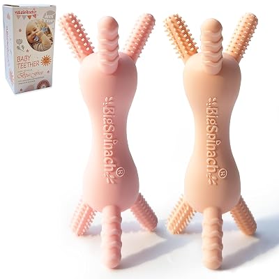 3D Baby Teether, BPA-Free Multi-Texture Silicone Teething Stick Toy,360-Degree Textured Design, Easy-Grip Design for Infants and Toddlers Pink, 3D