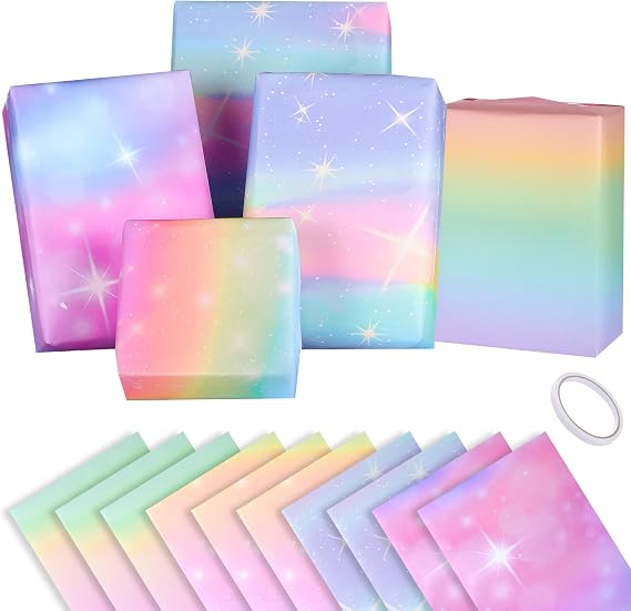 woric 10 Sheets Wrapping Paper Pastel, Pastel Girls Birthday Gift Wrap