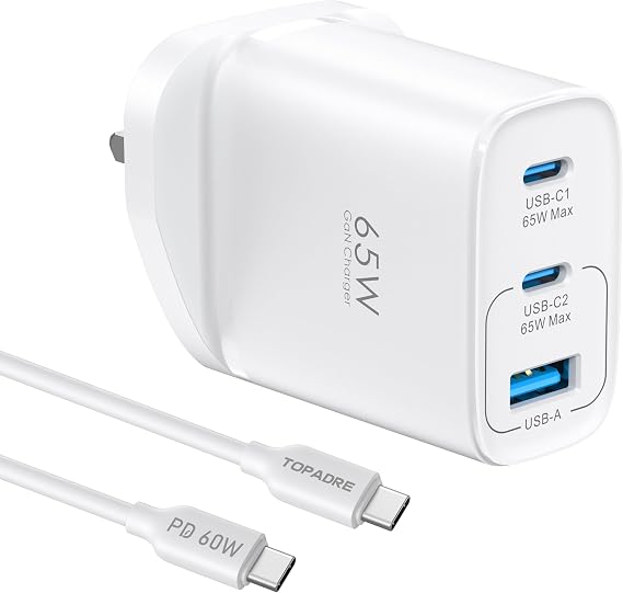 TOPADRE 65W USB C Charger, 3 Ports Fast Charger Plug with QC 4.0/PPS/PD 3.0