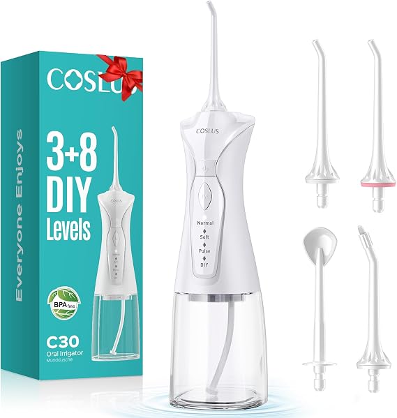 COSLUS C30 Water Dental Flosser, Upgraded DIY Mode, White, 1Pcs