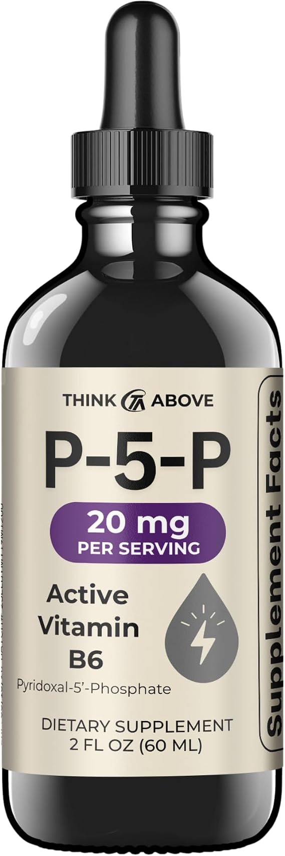 Think Above P5P Liquid Drops Activated Vitamin B6 (Pyridoxal-5-Phosphate) Fast Absorption Formula Nervous System & Energy Support 2 oz (60 mL)