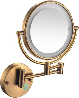 Wall Mounted Makeup Mirror, 3X5X7X10X Magnifying Double Sided LED Lighted Mirror, 360° Swivel Extendable Cosmetic Vanity Mirror, for BathroomBedroomHotel Golden 5X