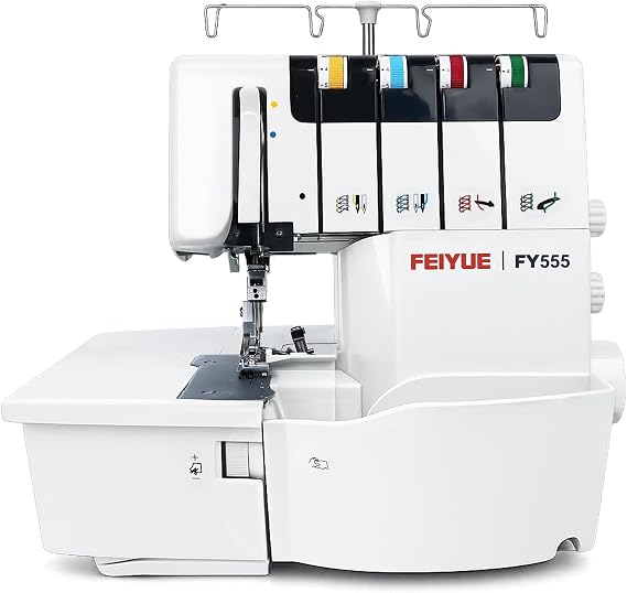 FEIYUE FY555 Serger Overlock Machine, One-Step Air Threader | 2/3/4 Thread Capability, Differential Feed, Color-Coded Threading, Rolled Hem, Heavy-Duty Metal Frame, Cut-Offs Bin