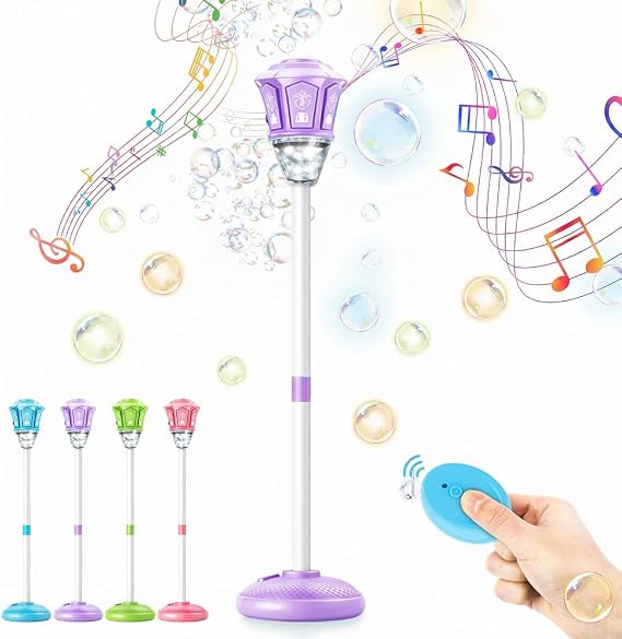 Automatic Bubble Machine, 2026 New Standing Bubble Blower with Lights & Music, Adjustable Height Bubble Maker, Bubble Machine for Parties Birthday Wedding Outdoor (Purple)