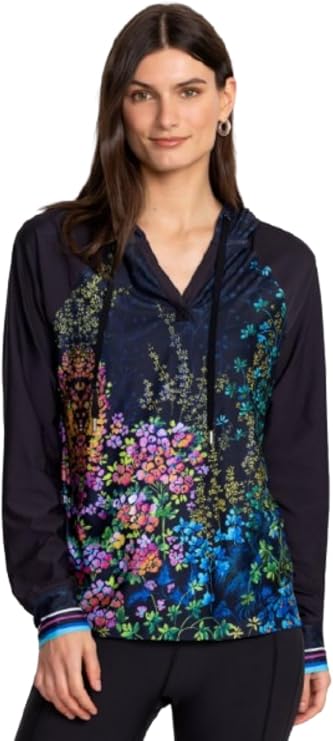 Johnny Was BEE ACTIVE FEATHERWEIGHT PULLOVER HOODIE - Magic Garden Pattern - Medium Multi