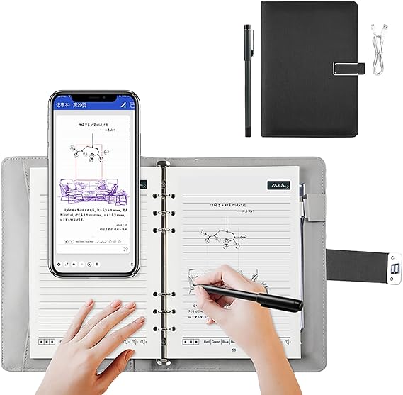 Smart Digital Pen Real-Time Sync Write on Paper Sync to Phone Mobile Voice to Text Sync Handwritten Notes Handwriting Voice to Digital Texts Storage Voice-Controlled Painting (Black)