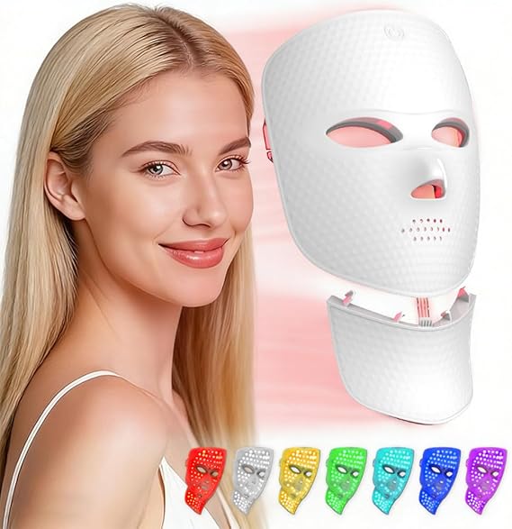 Red Light Therapy Mask,7 Colors LED Face Light Therapy Mask for Face & Neck