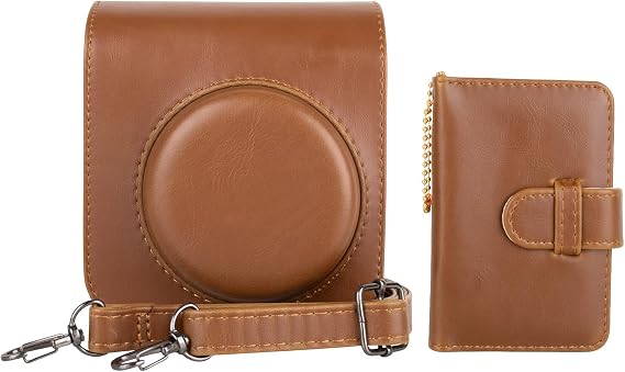 MUZIRI KINOKOO Fuji Mini 12 Case Album Combo, Compatible for Fuji Instax Mini 12 Instant Film Camera - PU Leather Carrying Case with 28 Pocket Mini Photo Album - Retro Brown
