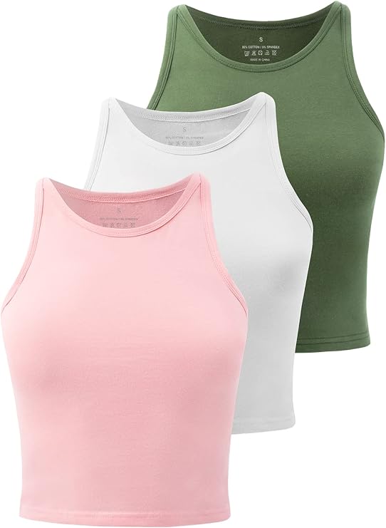 Crop Tops for Women High Neck Tank Top Athletic Cropped Shirts Workout Tanks Gym Clothes 3 Pack