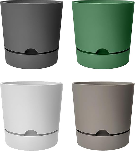 ToXA Begonya Saksı Tabaklı Drenajlı Mat Plastik Çiçek Saksısı (4 Adet, 3,3 Litre, 18cm, Karışık)