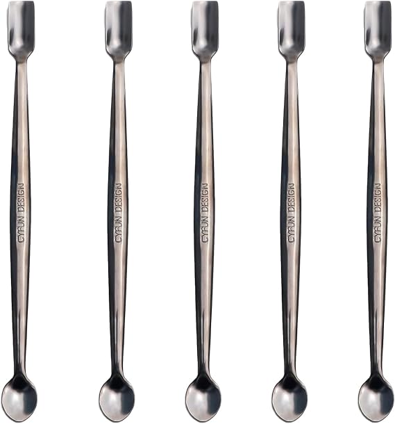 Briartw 5-Pack Dual-Ended Stainless Steel Craft Spoons - Precision Tools for Mess-Free Glitter, Resin, Epoxy, Embossing Powder, Sequins & Embellishments (6.7 inch, Black)