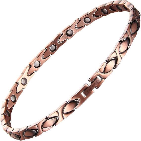 MagEnergy Copper Bracelet Anklet for Women 9 inches Adjustable Ankle Bracelet for Lymphatic Drainage Jewelry Box with Sizing Tool (XO)