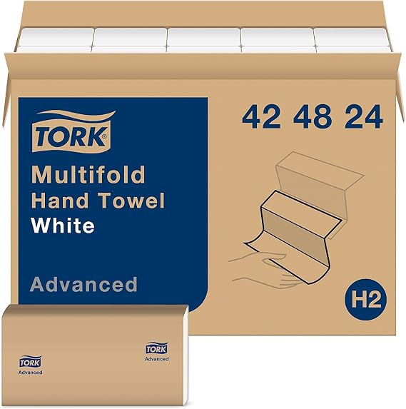 Tork Multifold Hand Towel White, 3-Panel, 250 Towels per Pack, 16 Packs, Fits H2 Towel Dispensers | Fits H2 Towel Dispensers, 250, pack, per, towels