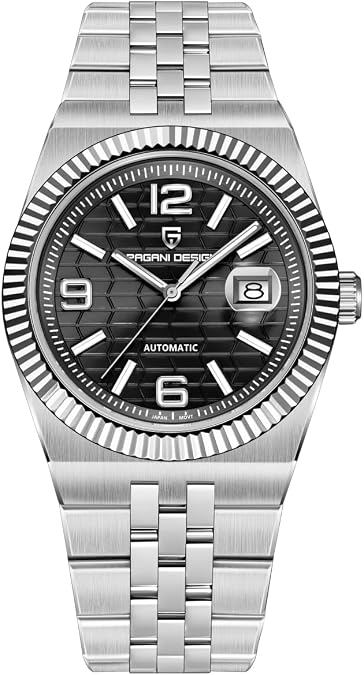 Pagani Design Men's Automatic Watch, 40.5mm Stainless Steel Case, Synthetic Sapphire Glass, Automatic Calendar Watch, Black, Sky Blue, White, Green