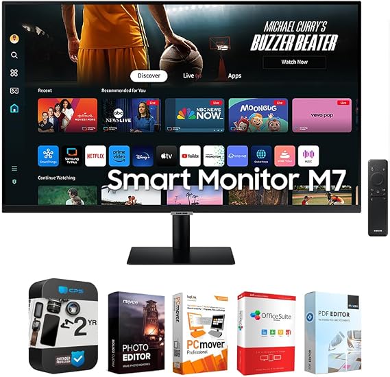 Samsung LS43DM702U 43" Smart Monitor M7 (M70D) 4K UHD with Streaming TV, Speakers and USB-C Bundle with Tech Smart USA Editing Software Bundle + 2 Year CPS Enhanced Protection Pack