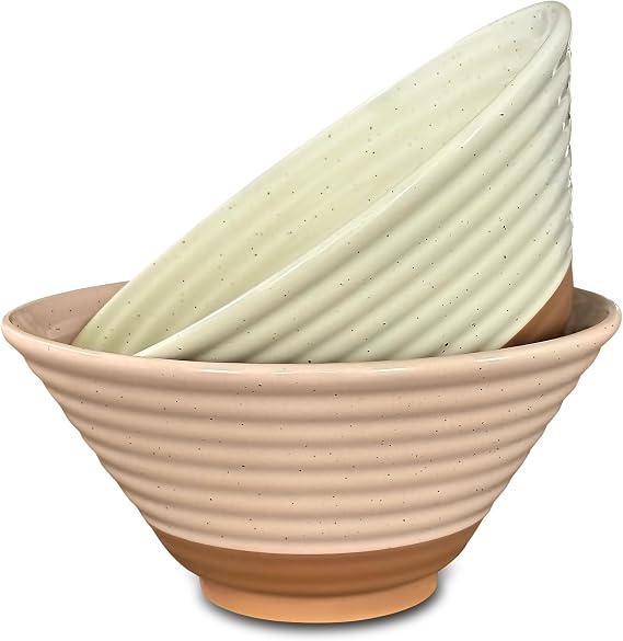 MORA Ceramic Ramen Bowl Set of 2, 45oz - Great for Pho, Miso Udon Soup, Instant Noodles, Serving, Thai or Asian Food - Microwave Safe Large Japanese Noodle Bowls, Modern Kitchen - Assorted Neutrals