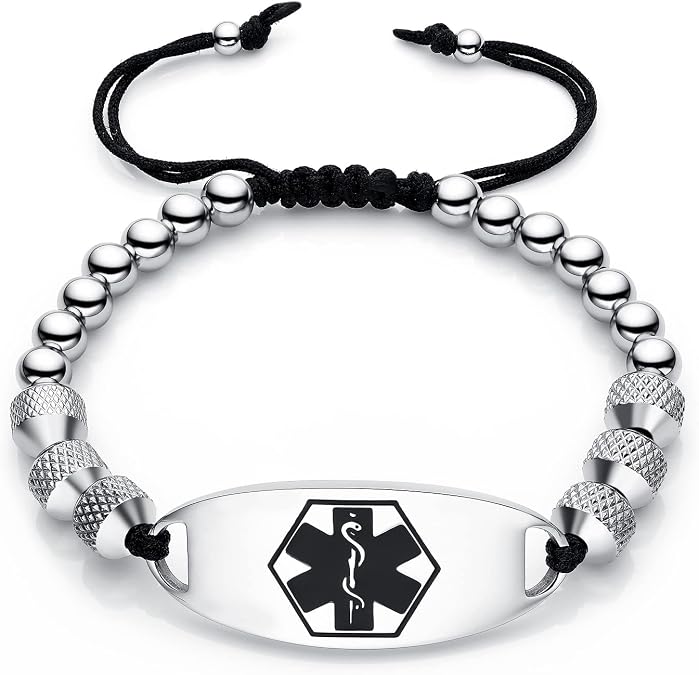 Custom Medical Alert Bracelets for Women Men Stainless Steel Chain Medical ID Bracelets with Free Engraving Emergency Bracelet