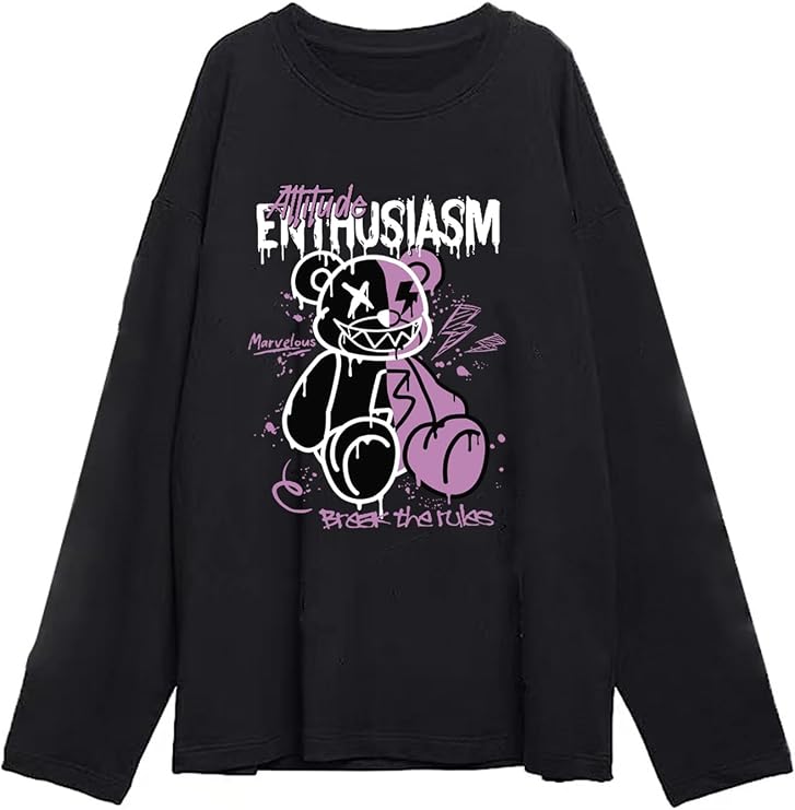 Women's Y2k Harajuku Fashion Korean Graphic T-Shirt Summer Kawaii Bear Goth Casual Tops