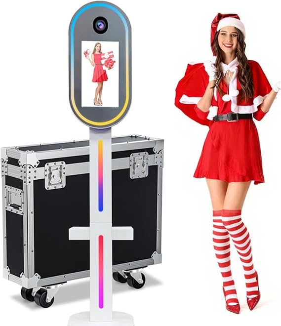Mirror Photo Booth,15.6'' Touch Screen + Mini Pc (I5-8GB-256GB), APP/Remote Control - Rgb Ring Light, Photobooth Machine + Flight Case For Rental White