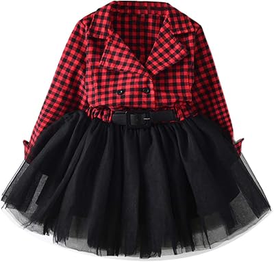 Toddler Kids Baby Girls Christmas Outfits Red Plaid Dress Long Sleeve Tulle Tutu Princess Party Dress Winter Clothes
