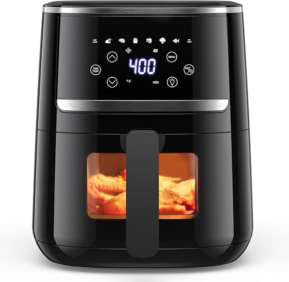 5QT Air Fryer, 8-In-1 Air Fryer with Perspective Window, Air Fryers Oil Free Touch Screen Low Noise, 50 Recipes Cookbook, Timer & Temperature Control, Compact Air Fryers, Black