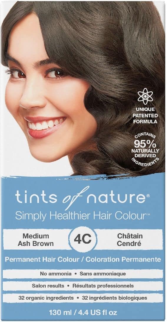 Tints of Nature 4C Medium Ash Brown Permanent Hair Dye, Vegan 4.4 fl oz
