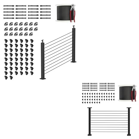 36" Stair Cable Railing Post Kits, Cable Post System Includes 2Pack 35" Stair Posts, 2Pack 35" Level Drilled Posts, 300FT 1/8" Black Wire Rope, Swageless Cable Railing Tensioner System Kit