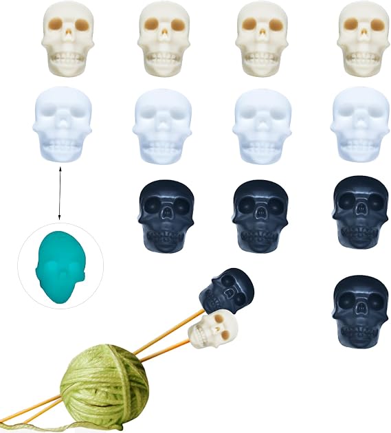 12pcs Knitting Needle Stoppers Cute Skeleton Head Needle Point Protectors Small Knitting Tip Protectors Skull Stitch Stoppers for Knitting Supplies Accessories